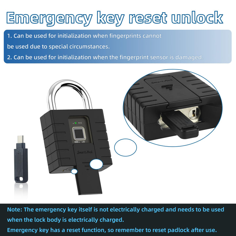 Smart Padlock with Keys, Heavy Duty Fingerprint Padlock, Remote Authorization via Phone, with Rest Key and 2 Keys,Waterproof Padlocks for School Locker,Truck,Warehouse,Gate,Office,Door