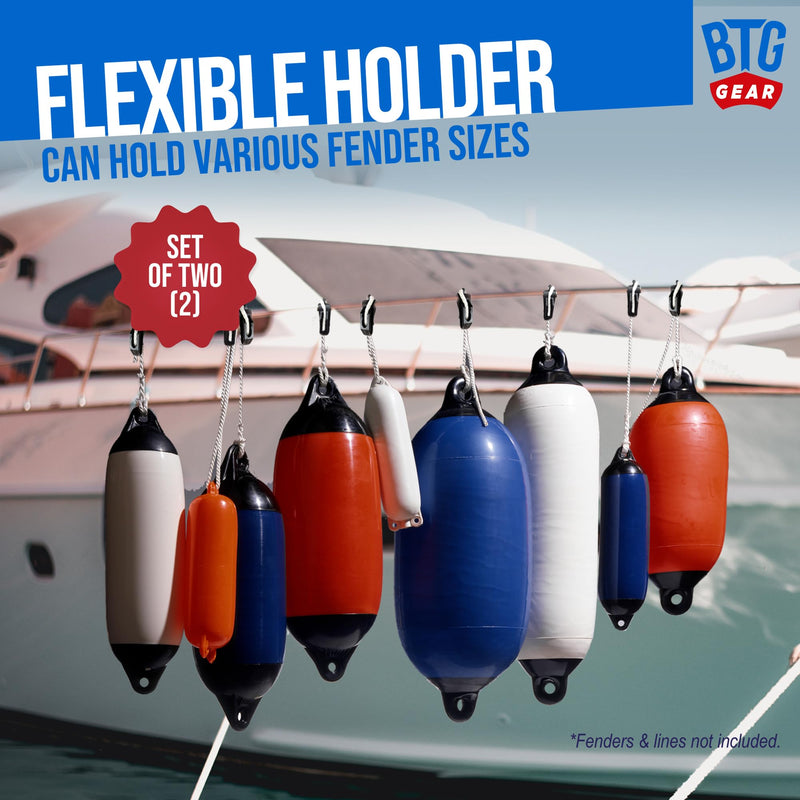 Set of 2 Adjustable Fender Clip Boat Fender Hangers/Holders for 5/16" to 7/16" Marine Bumper Fender Lines