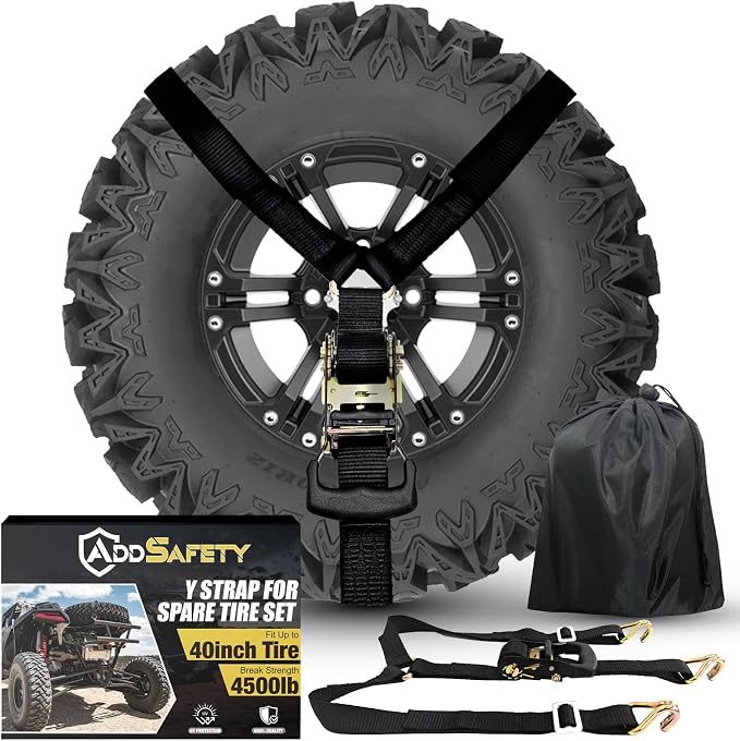  [AUSTRALIA] - Y Strap for Spare Tire - Heavy Duty Spare Tire Strap for UTV, Offroad Accessories & Roof Rack, 3 Way Ratchet Strap Tie Down- 1.6" Wide, Can Secure Up to 40" Tire by Straight Jacket Crew (Black) Black