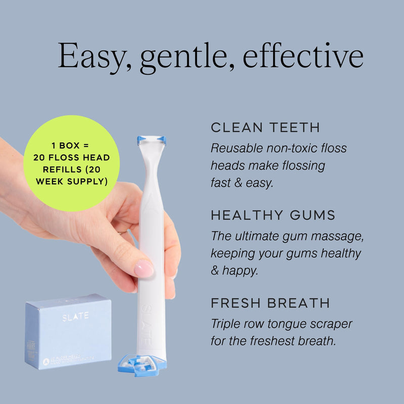 Slate Flosser Refills - Reusable Woven Floss, PFAS-Free, Non-Toxic Dental Floss | Fits Slate Electric Flosser w/Tongue Scraper & Gum Sweeps | 20-Pk Pink Thin Floss Heads Smooth Floss Heads 20ct