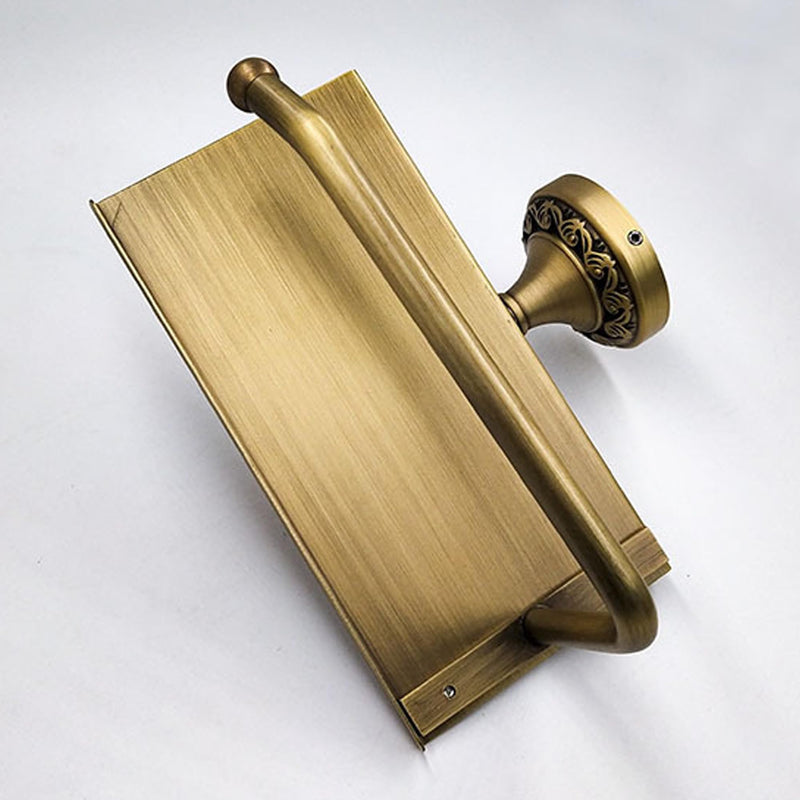 Toilet Paper Holder with Phone Shelf, Bathroom Toilet Paper Roll Holder Antique Bronze Brass Wall Mounted Bathroom Hardware Accessories,Pattern Carving Design