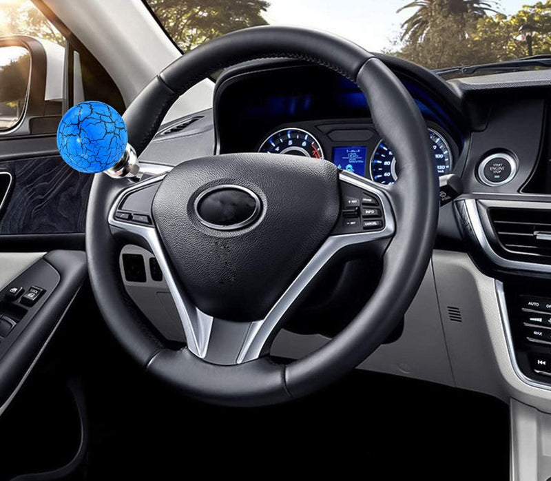 Lunsom Ball Steering Wheel Knob Marbling Round Suicide Spinner Turning Grip Helper Driving Power Aid Handle Control Car Booster Fit Most Vehicle (Blue) Blue