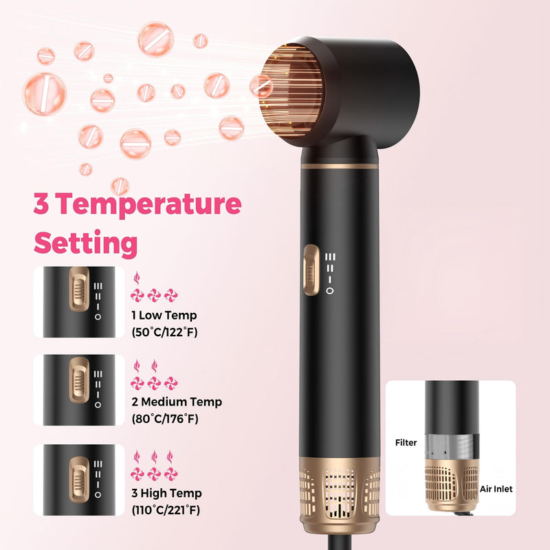 Atopskins Airbrush 5 in 1 Magic Styler Hair Styler 5 in 1 Airstyler 1000W | Hair Dryer Brush with Curl,Straighten,Volumise, Smooth and Hairdryer Brushes,Multi Gift, Curl, Straighten, Wavy, Smooth Black