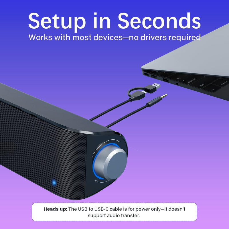 Computer Speakers, HiFi Sound Quality Computer Sound Bar, USB Powered PC Speakers, Bluetooth 5.0 and 3.5mm Aux-in Computer Speakers for Desktop, Laptops, PCs, Phones, Tablets, Xbox, Gaming Speakers