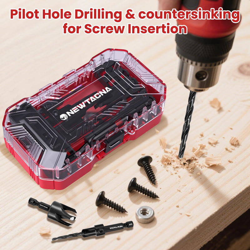 15PCS Wood Countersink Drill Bit Set Tapered Pilot Drill Bits with Depth Stop Plug Cutters Phillips Screw Bits & Magnetic Extension 1/4" Quick Change Hex Shank with Storage Case