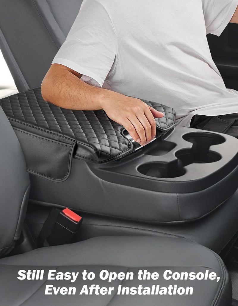 JOYTUTUS Center Console Cover Compatible with 2013-2018 Ram 1500 & 2013-2025 Ram 2500/3500/1500 Classic Model Jump Seat, Leather Arm Rest Armrest Cover for Car, Middle Console Cover Lid, with 2 Pocket Jump Seat Console 2013-2025 Ram