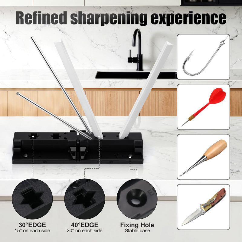 Tri-angle sharpener, Tri Angle System for Pocket Knife, Recurve and Tanto Blades Sharpener, High Alumina Ceramic Stones