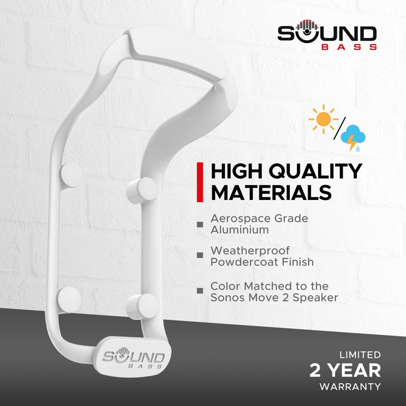 Sound Bass Move Speaker Wall Mount Bracket, Weatherproof, Compatible with Sonos Move & Move 2, Including Mounting Accessories (Move 2 - White) Move 2 - White