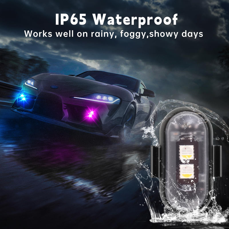 4PCS Wireless LED Strobe Lights with Remote Control,8 Colors Waterproof Anti-Collision USB Charing Led Warning Light, High Brightness Wireless LED Lights for Car Drone Truck Motorcycle Aircraft Bike 4