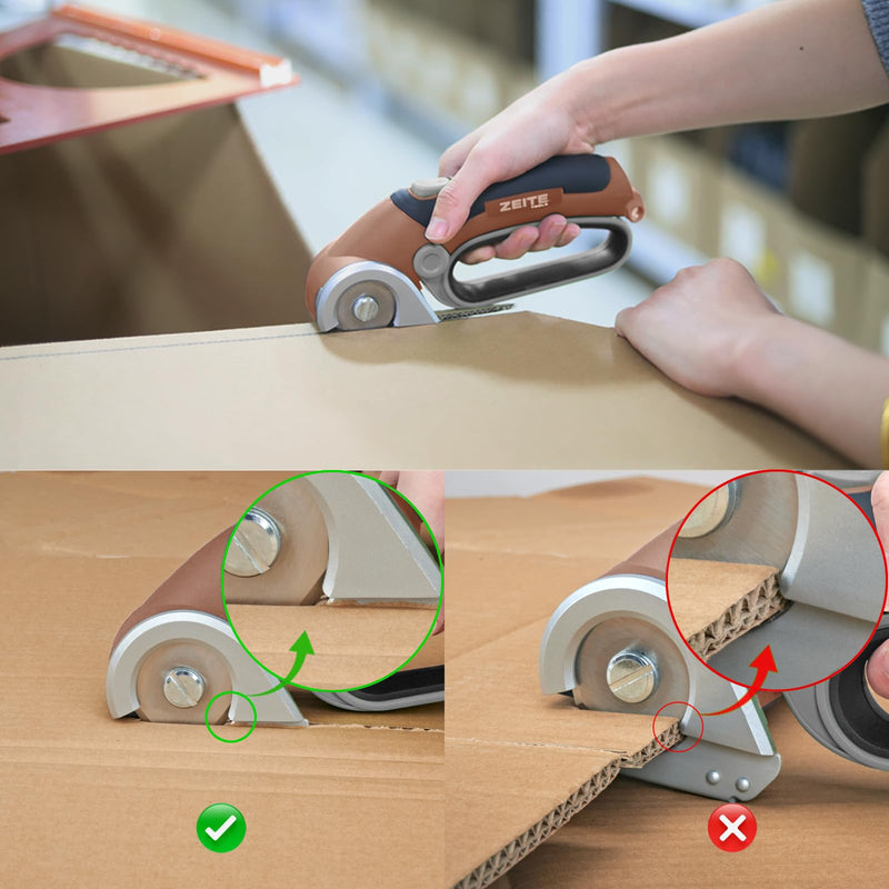 ZEITE 4V Cordless Electric Scissors Cardboard Cutter with 2 Blades,Storage Case,Rotary Cutter for Box Plastic Carpet Fabric, Easy to Hold and Safe,Mocha Mocha
