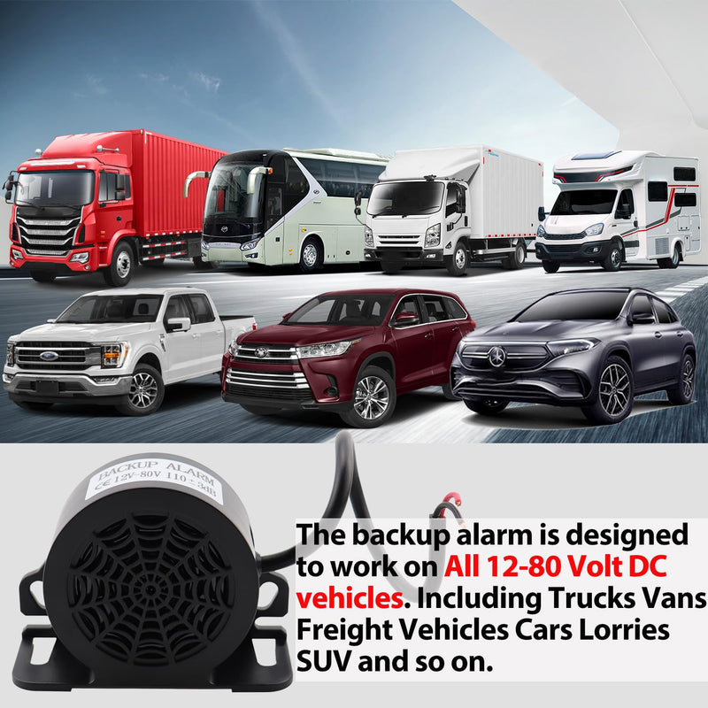 MIRKOO Backup Alarm 110dB 12V-80V DC Waterproof Industrial Heavy-Duty Backup Reverse Warning Alarm with Super Loud Beeper Tone for Truck Van Freight Car Lorry Heavy Vehicles(Equipped with Wire)