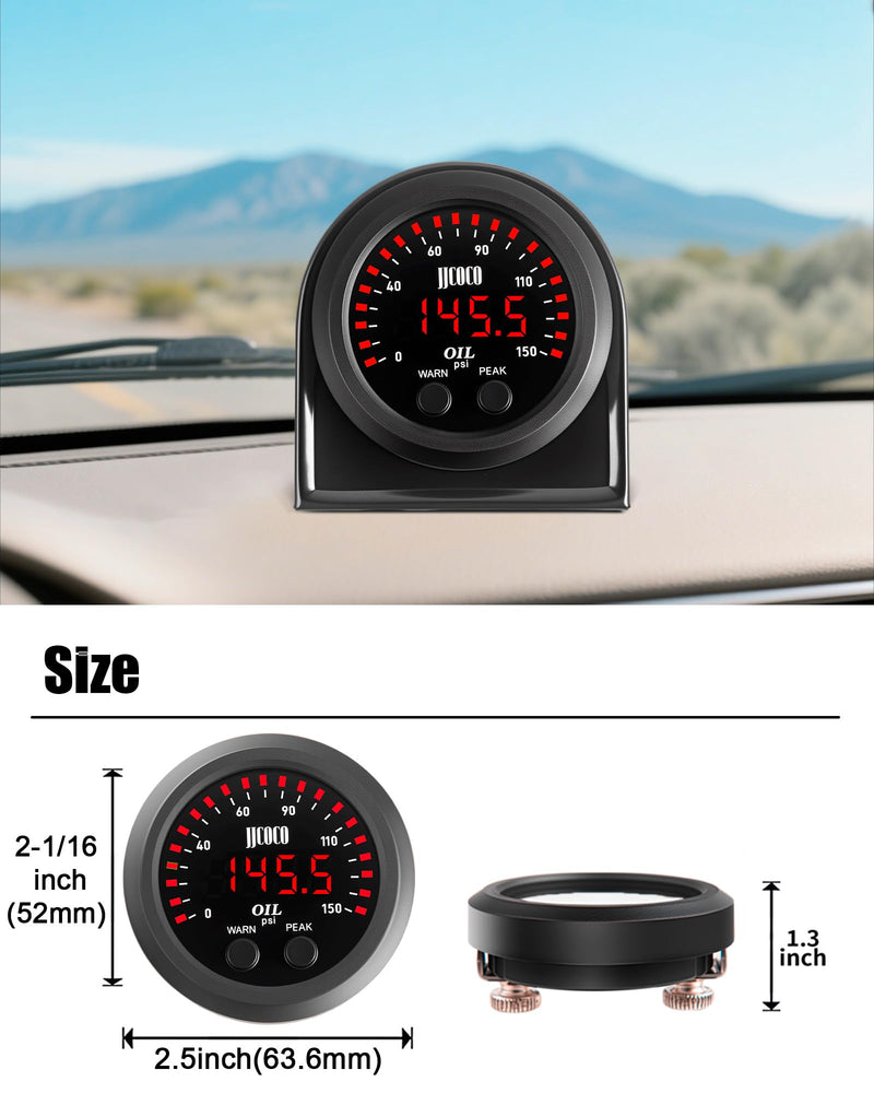 150PSI Oil Pressure Gauge Kit with 1/8NPT Electronic Sensor & Mounting Bracket 12V/24V DC Press Gauge Meter for Car Truck Vehicle Automotive 2-1/16" 52mm