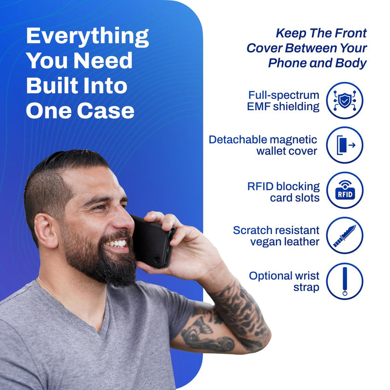 DefenderShield Universal E M F Blocker for Cell Phone Cover - Slim & Lightweight Full-Spectrum Radiation Blocker for Cell Phone to Reduce Wireless Signals & Battery Emissions from Direct Body Contact Black Standard