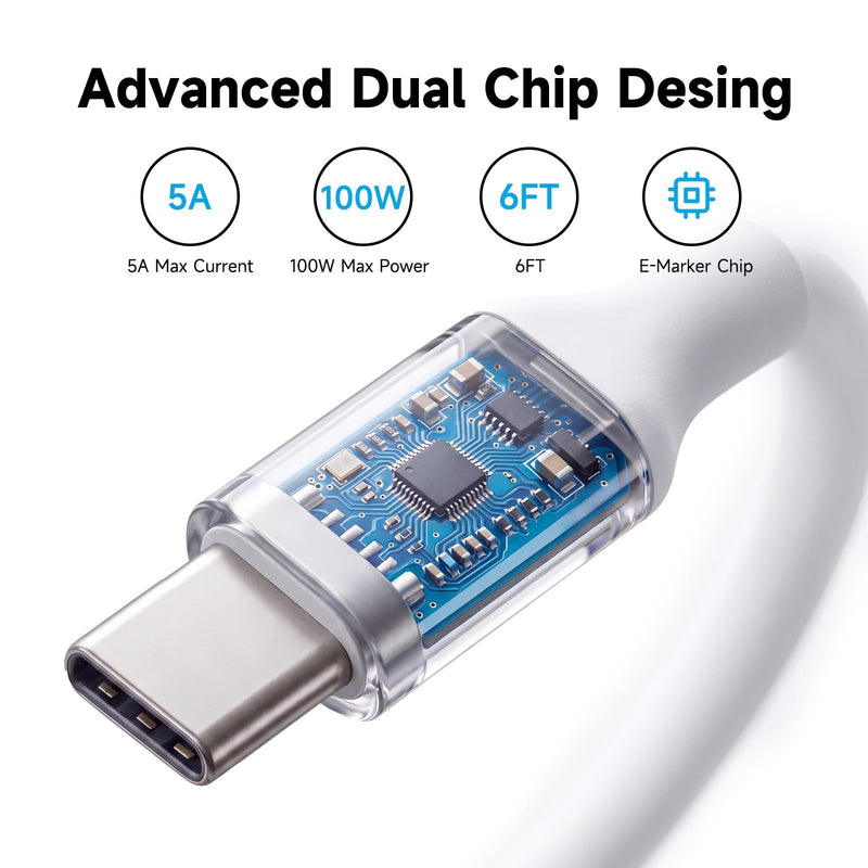 96W Charger for MacBook Air 13 15 inch MacBook Pro 14 16 inch MacBook Neo | M5 M4 M3 M2 M1 96W USB C Charger Fast Charging Block Power Adapter with 6FT USB C to USB C Cable (White) White
