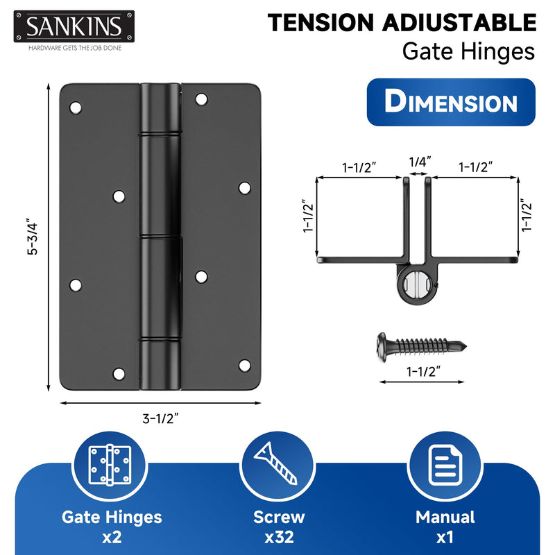 5-3/4" Adjustable Self Closing Aluminum Gate Hinges, Heavy Duty Gate Hinges for Metal Gates, Legged Door Hinges Fence Gate Hinge for Pool Gate, Aluminum Gate, 2pcs, Black