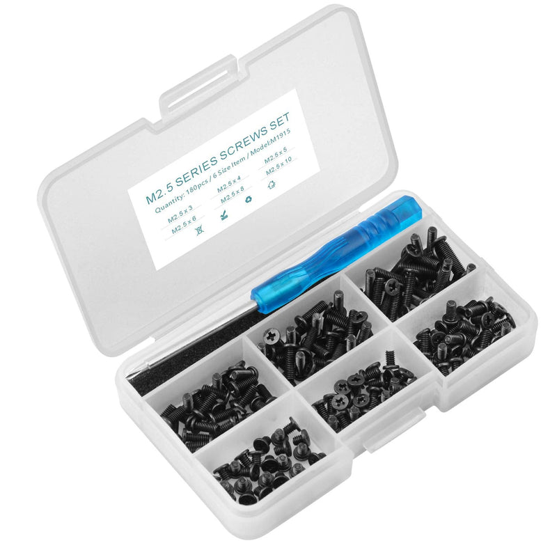 Mcsher 180pcs Laptop Repair Kit, M2.5 Computer Screw Set with Screwdriver & Plastic Box, Replacement for HP Dell Lenovo Acer Asus Samsung Notebook PC Repair