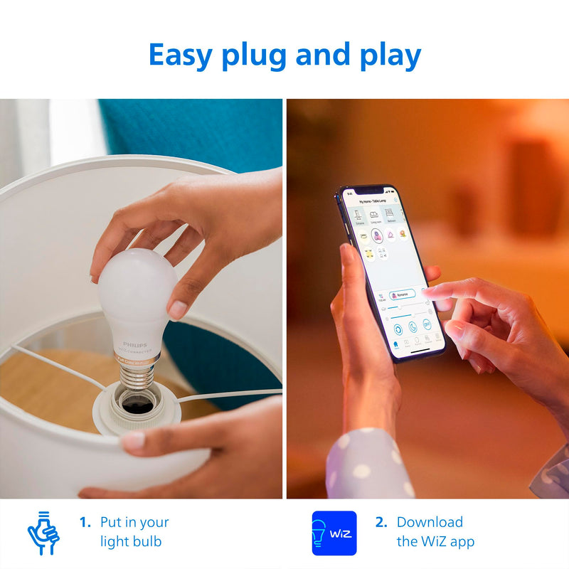 PHILIPS Smart LED Full Color Light Bulb 4-Pack, A19 60W 800LM E26 Indoor, Sunset to Sunrise Automation + Motion Detection + Control with Voice or App, Matter Compatible 4-Pack (Singles)