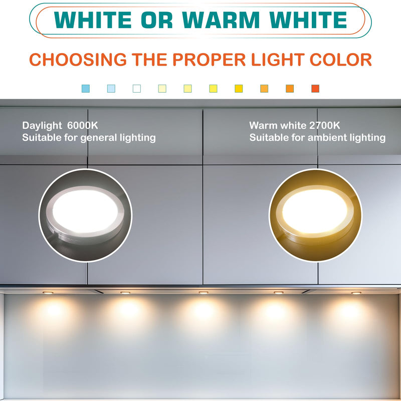 LED Kitchen Cabinet Lighting, Over and Under Closet Light Fixture, 120 Volt US Wall Plug in, Daisy Chained Linkable, Inline Touch Dimmer Switch, Black Cord, 6 Lights, Warm White 2700K