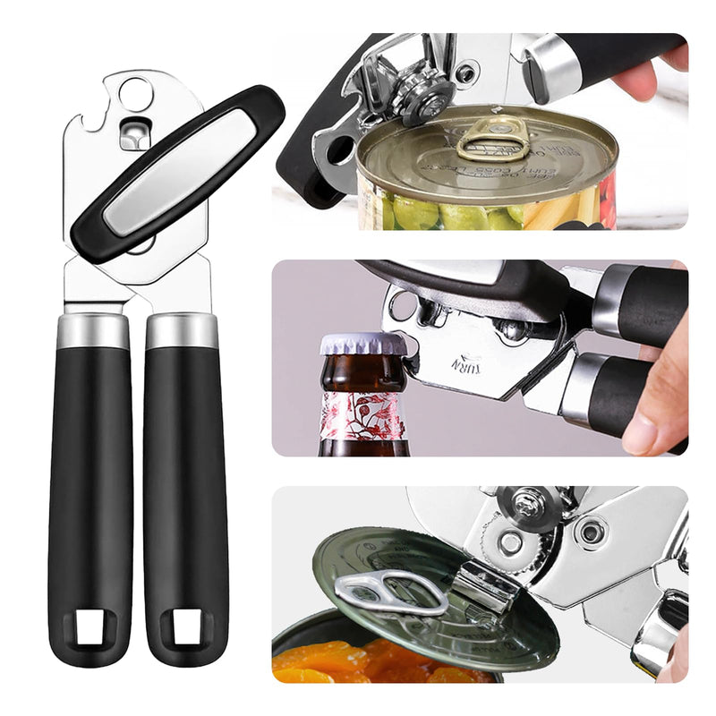 2Pcs Can Opener with Magnet Crank Can Openers Manual,Heavy Duty Commercial Can Opener with Rubber-coated Long Handles