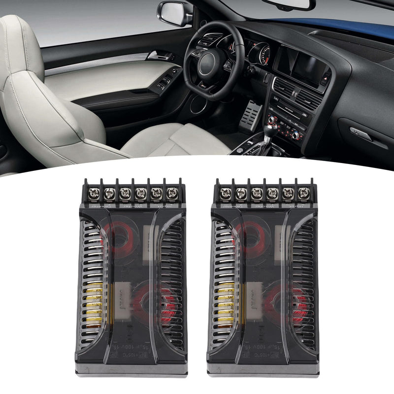 2Pcs 2 Way Crossover, 300W 12V Audio Speaker Crossover, Universal Car Speaker Frequency Divider, Metal Speaker Tweeter Crossovers with ABS Housing, Black, 4.72 x 2.7 x 1.4in