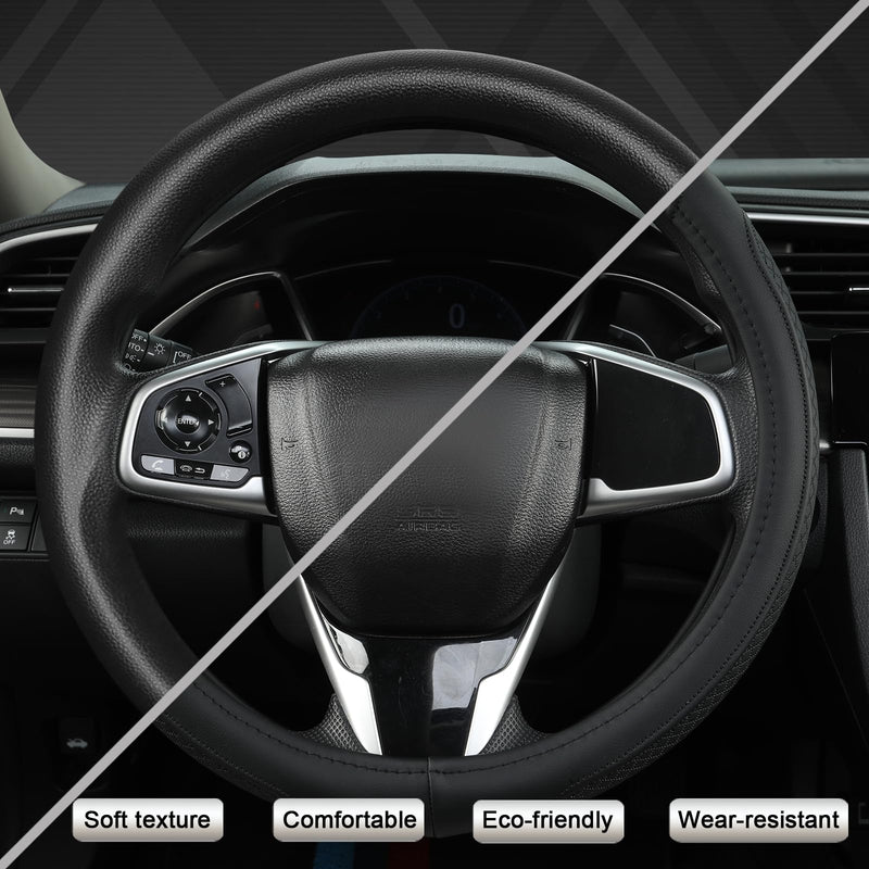 West Llama Customized Auto Car Steering Wheel Cover for Honda Accord Civic CR-V HR-V Pilot Fit Passport Odyssey 14.5-15inch(Black-Standard Size) Leather B-Black