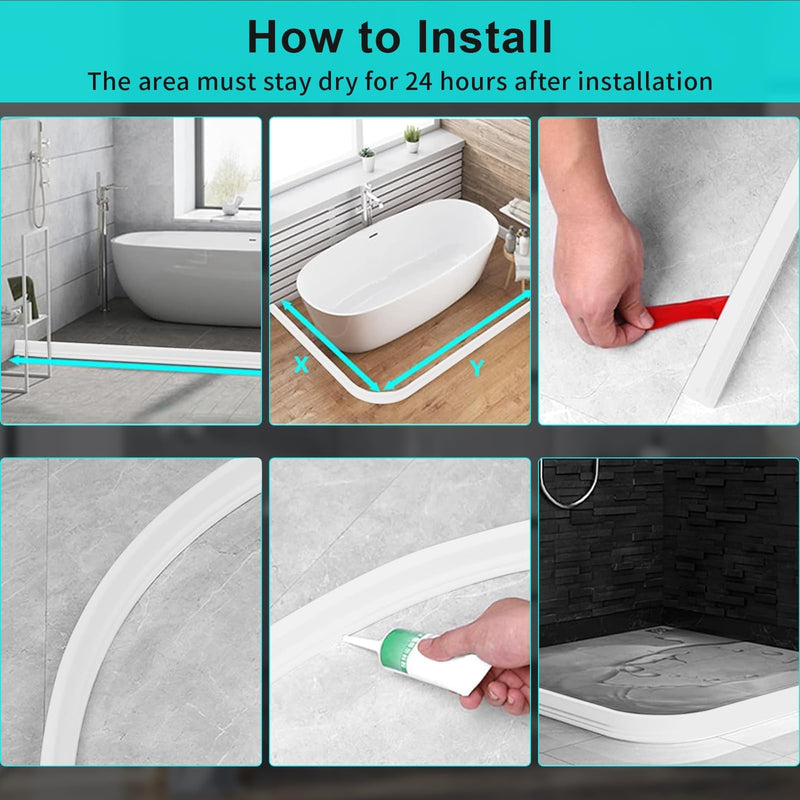 Hi-Na 3ft/5ft/6ft/8ft/10ft Collapsible Shower Threshold Water Dam Water Barrier for Shower and Water Stopper Keeps Water Inside Water Threshold for Wet and Dry Separation (5ft, White) 5ft