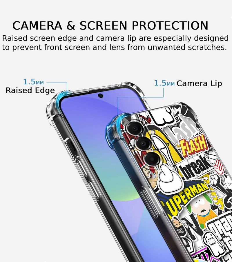 Case for Samsung Galaxy A36 with Pop Culture Design,Aesthetic Cartoon Sticker Bomb Art Collage,Clear Slim Soft TPU Bumper Phone Cover,6.7”(Pop,A36)