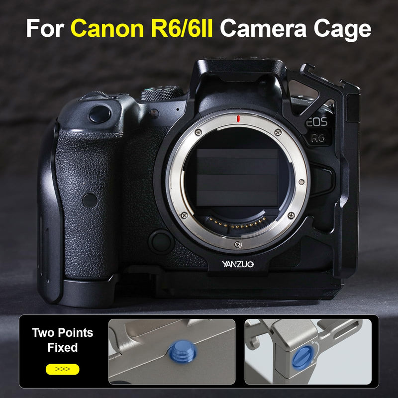 Camera Cage for Canon EOS R6 Mark II / R6, Lightweight 6061 Aluminum Alloy Modular Design R6 II Camera Rig Protective Frame with Arca Swiss Quick Release, Cold Shoe Mount (Black R6/R6II) Black R6/R6II