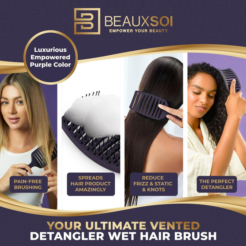 [AUSTRALIA] - BEAUXSOI Vented Detangling Brush for Wet or Dry, Thick, Coily, and Curly Hair | Curved Vent Brush for Blow Drying