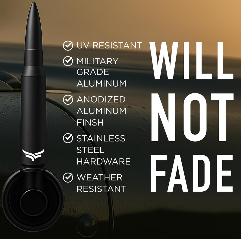 50 Cal Badass Bullet Antenna® Fits Jeep Wrangler JK & JL from (2007 for Jeep Wrangler & Gladiator Accessories - Car Wash Safe & Anti Thelf Design - Ditch The Whip & Upgrade Your Jeep BLACK