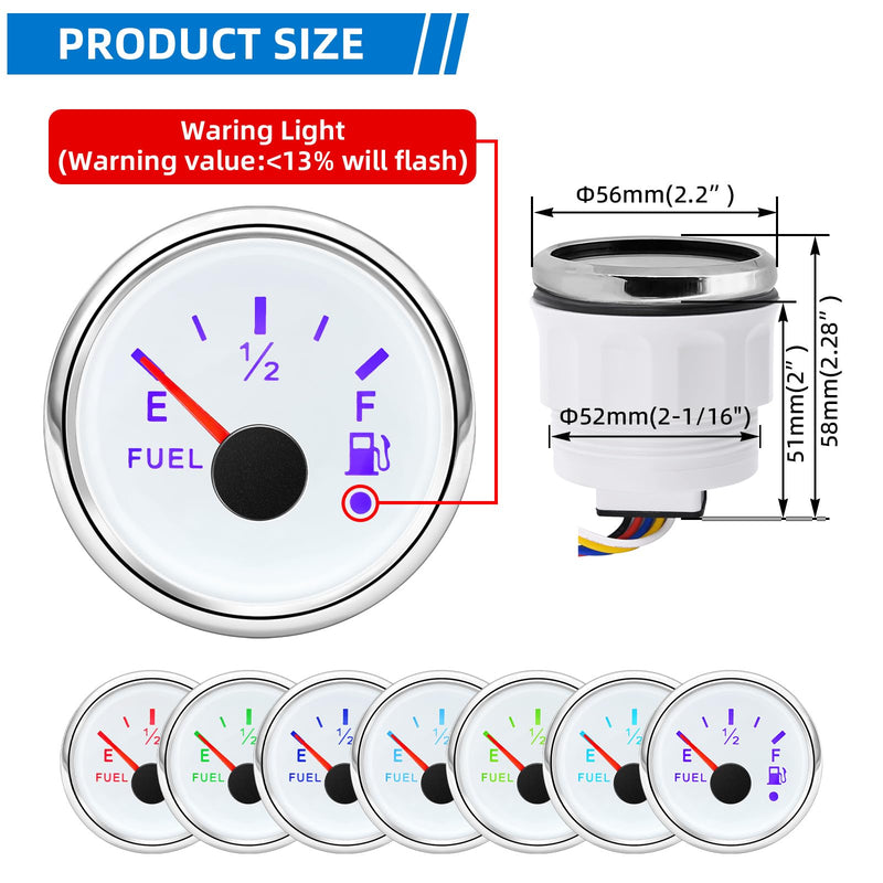 Fuel Sending Unit and Gauge 18"(450mm) 316 Stainless Steel Fuel Tank Level Sender 240-33ohm for AUTO Car Truck Boat Marine(White) White Gauge & Sender 18"