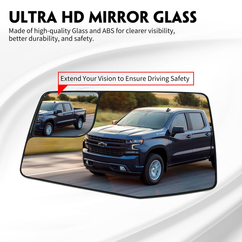 Driver Left Side Door Heated Mirror Glass with Rear Holder Convex Blind Spot Glass for Chevy Silverado 1500 and GMC Sierra 1500 2019-2024 Replace# GM1324159 84309708 L