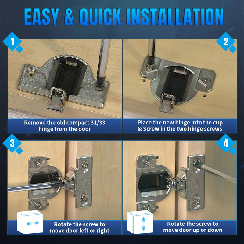 8 PCS Replacement for 30.310-11.02 Blum Cabinet Hinges, Self Quick Closing 110 & 120 Degree Screw On, 33.3600 Compact 31 & 33 Hinge (Mounting Plate Not Included) Include Wood Screws 8 PACK