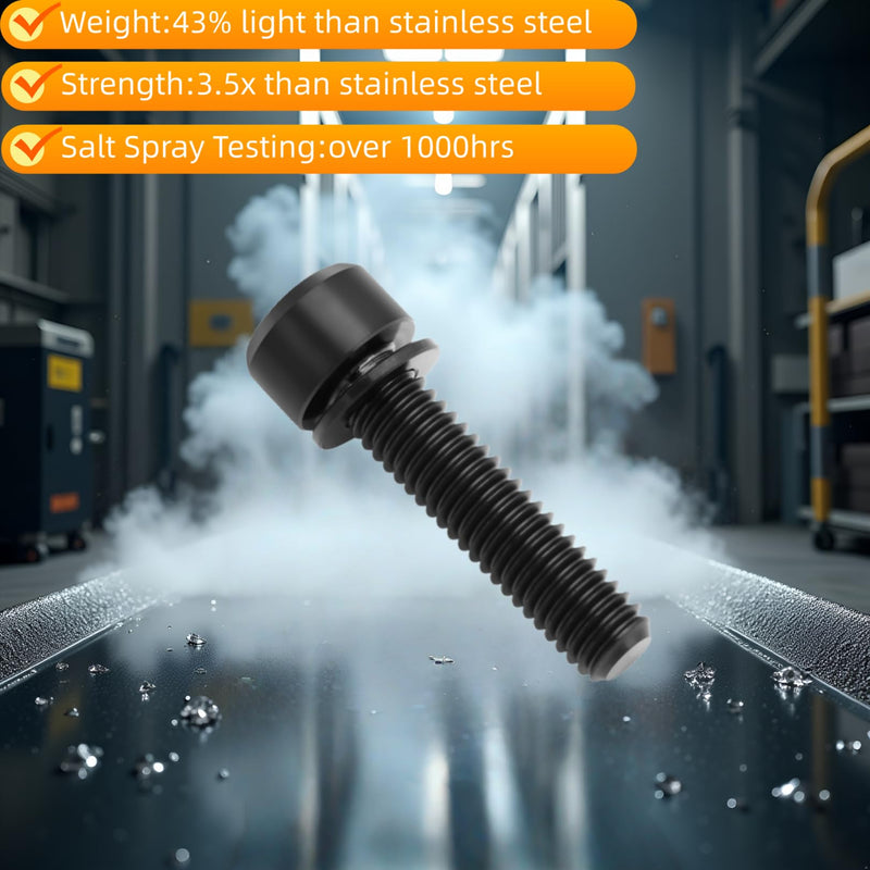 6PC Titanium Bolts M6X25mm with Washers, Lightweight Design | Ideal for Humid/Salty Environments M6 Hex Screws for Bicycle Brake Systems Motorcycle Engine Guards (Black) Black M6X25