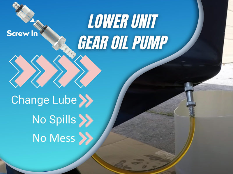 Lower Unit Gear Oil Pump for Standard Quart Bottles, Includes 3/8 inch Metal Swivel, 8mm and 10mm Adapters Fit Most Marine and Mercury Boat Outboard Motors (Not Compatible With Volvo Penta)