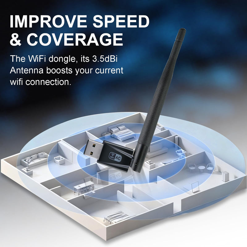 JAPOO RTL8811AU WiFi Wireless USB WiFi Adapter for Desktop PC and Laptop,600Mbps High Gain Dual Band 3.5dBi Antenna 5.8G/2.4G WiFi Adapter,Supports Win7/8/8.1/10/Linux (with Antenna) W58L-600M