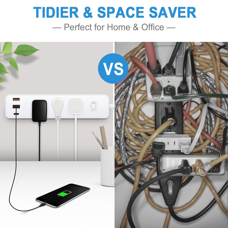 Power Strip Surge Protector, 12-in-1 Power Bar with Multiple Outlets, 9 Outlet 3 USB Ports, Flat Plug Power Strip Surge Protector, Multi Outlet Wall Plug for Travel, College, Dorm Room Essentials