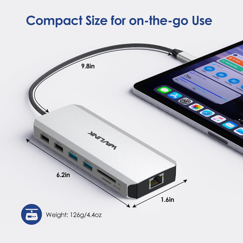 Laptop Docking Station,12 in 1 Triple Display USB C Hub for Windows with Dual DP, HDMI, 100W PD in, Gigabit Ethernet, USB3.0/2.0 Ports, SD/TF Card Reader, Mic/Audio for Lenovo HP Dell Silver