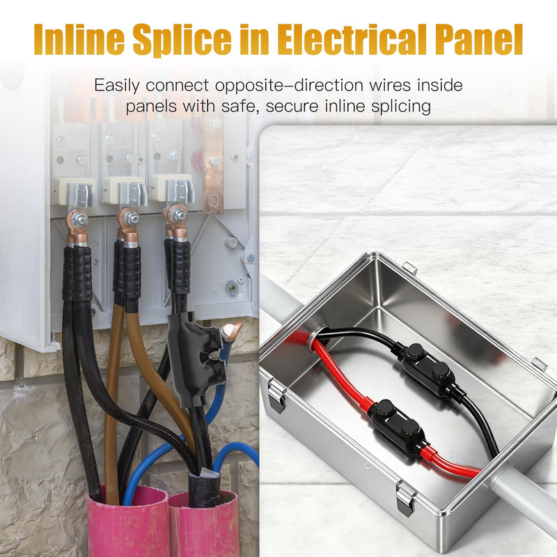 STARELO 5PCS 2 Port Insulated Wire Connector, Inline Splice, Multi Tap Cable Connector for Copper and Aluminum Wires, Slotted Hex, Black Vinyl Coated, Pre-Filled with Oxide Inhibitor (2-14 AWG) 5PCS 2-14 AWG