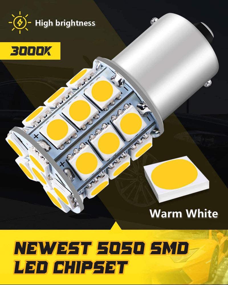 Qoope 1156 1141 LED Bulb Warm White Super Bright 1003 BA15S 7506 1073 LED Light Bulbs 5050 27-SMD Replacement for 12V RV Camper Trailer Boat Interior Lights, Pack of 10 27SMD Warm White