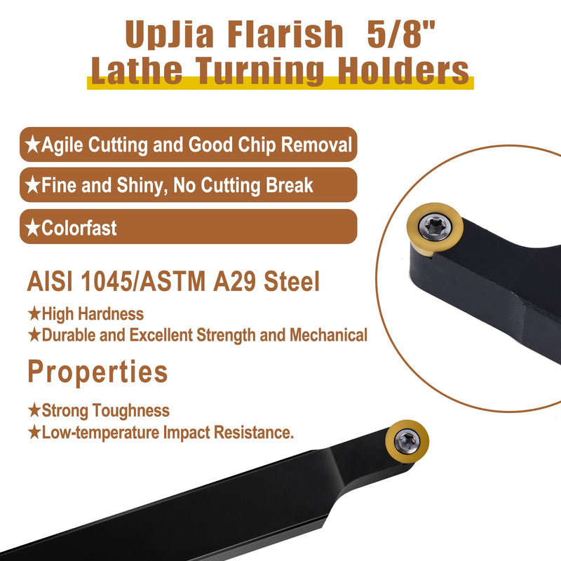 UpJiaFlarish Carbide Lathe Tool with Blade Holder - 5/8 inch SRAPR1616H10 & SRAPL1616H10 + 10pcs Carbide Inserts RPMT10T3 for Metal Lathe Cutting Tool circular 10