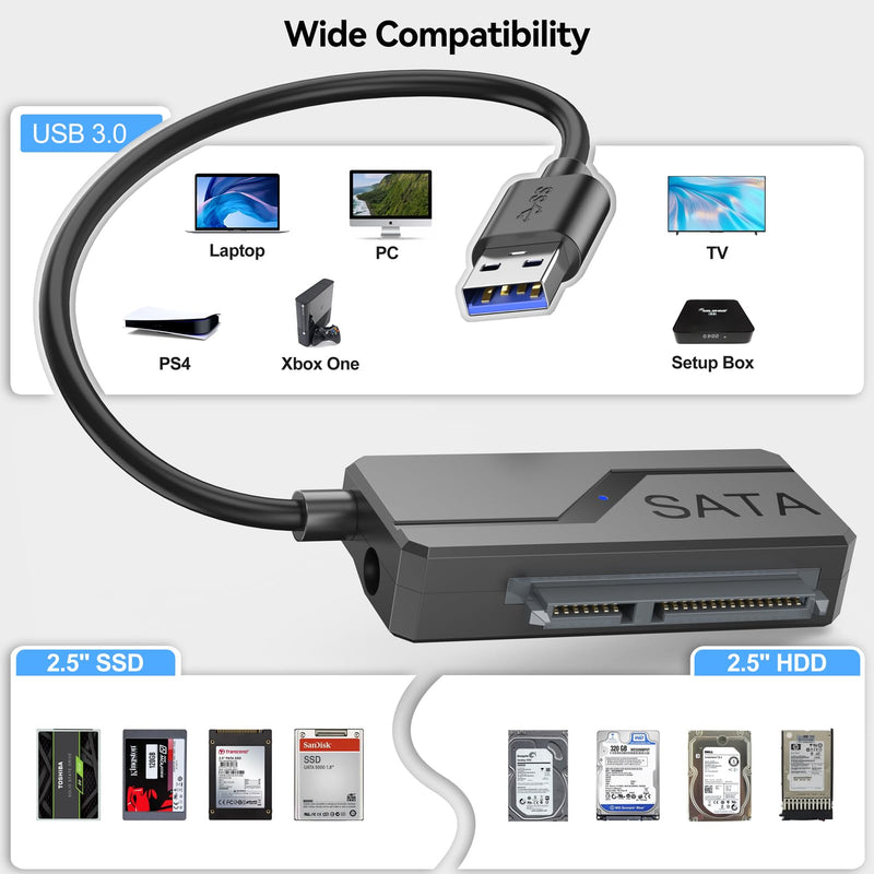 SATA to USB Adapter with Power, USB 3.0 to SATA III Converter with 12V 24W Adapter External Hard Drive Cable for 2.5 3.5 Inch HDD SSD UASP Seagate WD Hitachi Toshiba 1 SATA to USB 3.0 with Power