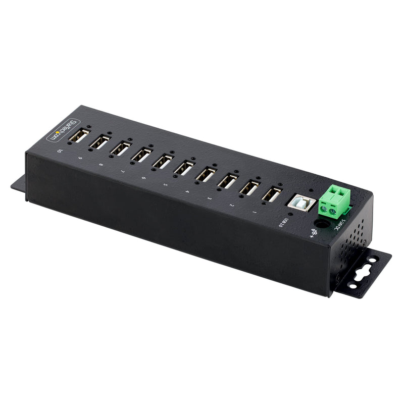 StarTech.com 10-Port Industrial USB 2.0 Hub, Rugged USB Hub w/ESD Level 4 Protection, DIN/Wall/Desk-Mountable USB-A Hub, USB Port Expander w/Lockable Ports, USB Expansion Hub, TAA