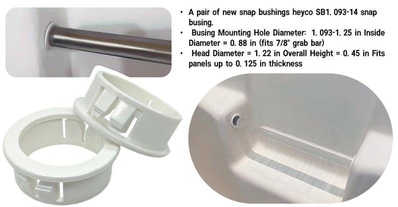 DUODUO SB1.093-14 Shower Grab Handle Bushing Lasco snap Bushing, Compatible with HEYCO Lasco Shower Grab Handle a 7/8" bar and a 1+1/8" Hole (4 Pcs) 4