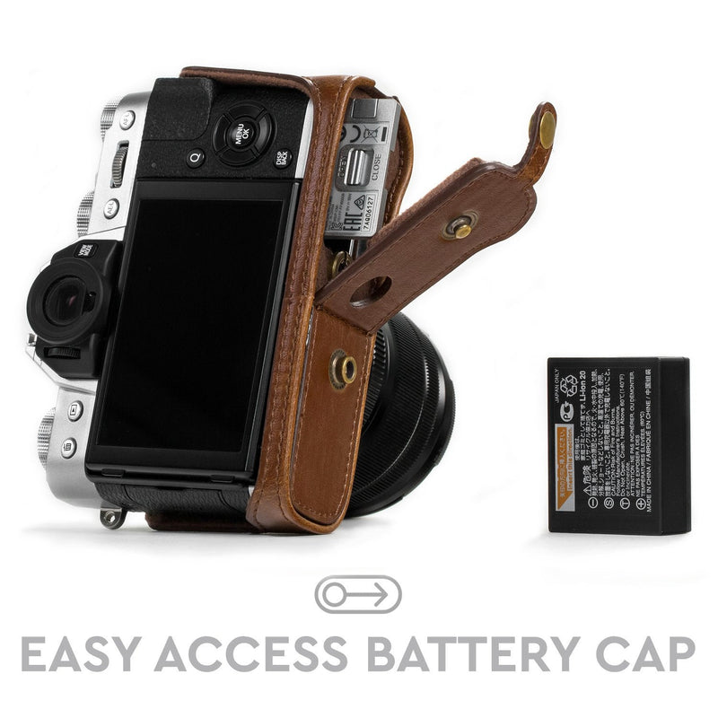 MegaGear MG982 Ever Ready Leather Camera Case and Strap for Fujifilm X-T30, X-T20, X-T10 (16-50mm / 18-55mm Lenses) - Dark Brown One size