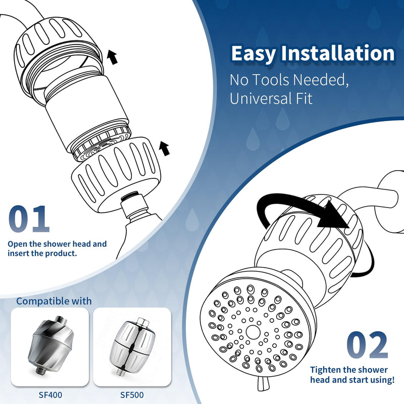 2-Pack White Filter Cartridge Compatible with AquaBliss SF400 | White Cartridge Set Compatible with AquaBliss SF400 and SF500 Shower Filter Systems, 3-Pack Refills for Routine Changes. 2-Pack