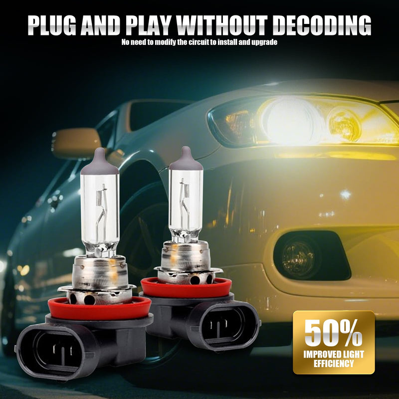 gunhunt 2 PCS Car H11-55W Halogen Bulb, 12V Quartz Lamp Beam Low/High Beam Fog Light Replace, All-in-one Plug and Play Lighting, Suitable for Replacement of Original H11 Bulb Model (Warm White Light) White #H11