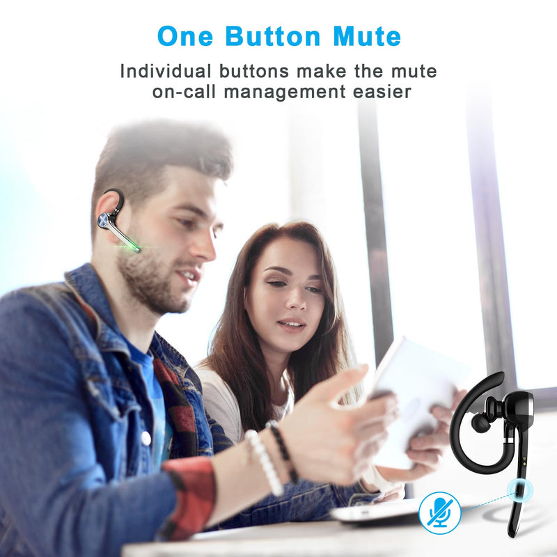 HEIBAS Bluetooth Headset, Wireless Earpiece with Mic for Work | 72H Playtime, 500mAh Charging Case, Hands-Free Calling with Mute Button for Work, Trucker, Office, Driving, iPhone, Black