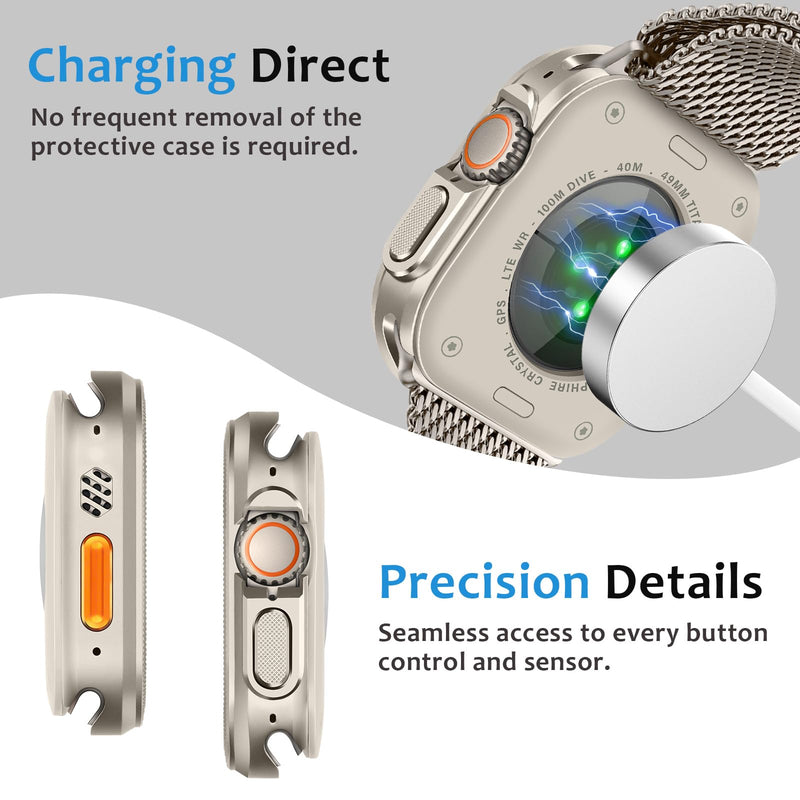 Amizee 2 in 1 Metal Cover Compatible with Apple Watch Ultra 3/2/1 Case 49mm with Back Cover, Rugged Shockproof Bumper Durable Protective Case for iWatch 49mm, Titanium