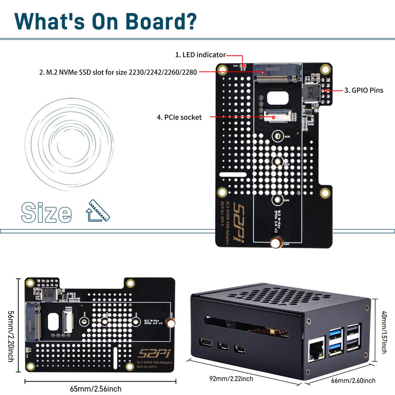 GeeekPi Metal Case with N04 PCIe M.2 Key-M NVMe SSD PCIe Peripheral Board for Raspberry Pi 5